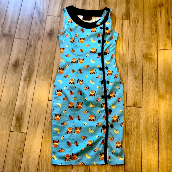 Voodoo Vixen Dresses & Skirts - Voodoo Vixen 👗Retro 😻Cat Print Fitted Dress SZ S